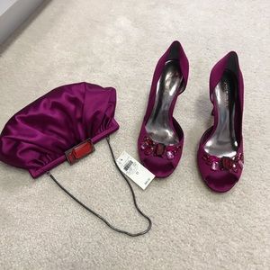 Ann Taylor Satin Heels and Satin Clutch